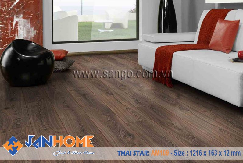 Thi công sàn gỗ Thai Star AM109 phòng khách trang trí đơn giản